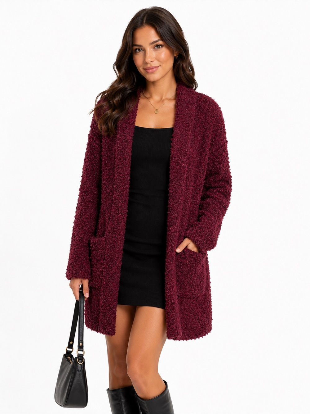 Dynamite Burgundy Teddy Coat